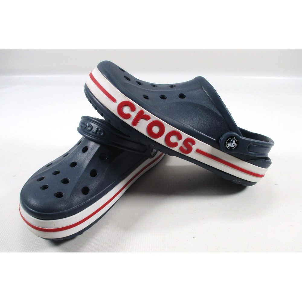 Crocs Crocband Clogs Navy Blue Red White Stripe Mens 8 Womens 10 Slip On Slides